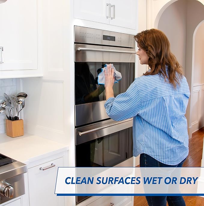Unger 12” x 12” Microfiber Glass and Mirror Cloths, 2 Pack, Wet and Dry Cleaning Towels, Reusable Supplies, Window Cleaner Polishing Cloth with Streak-Free Results
