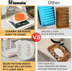 Soap Dish Soap Holder Shower, Ceramic Soap Dishes for Bar Soap Sponge, Shower Soap Dish Soap Saver Tray for Bathroom Kitchen Sink, Easy to Clean, White