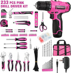 ValueMax Home Tool Kit with Drill, 233-Pieces Pink Tool Set with 12V Cordless Lithium-ion Drill, Power Tool Set with Wide Mouth Open Storage Bag, Basic Drill Sets Combo Kit for DIY and Daily Repair