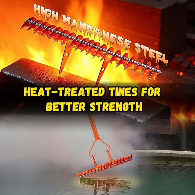 Thatch Rake for Lawn with 74inch Handle, 15 inch Dethatcher Rake for Grass to Cleaning Dead Grass, Efficient Steel Metal Rake for Dethatching, Heavy Duty Thatching Rakes for Garden, Yard