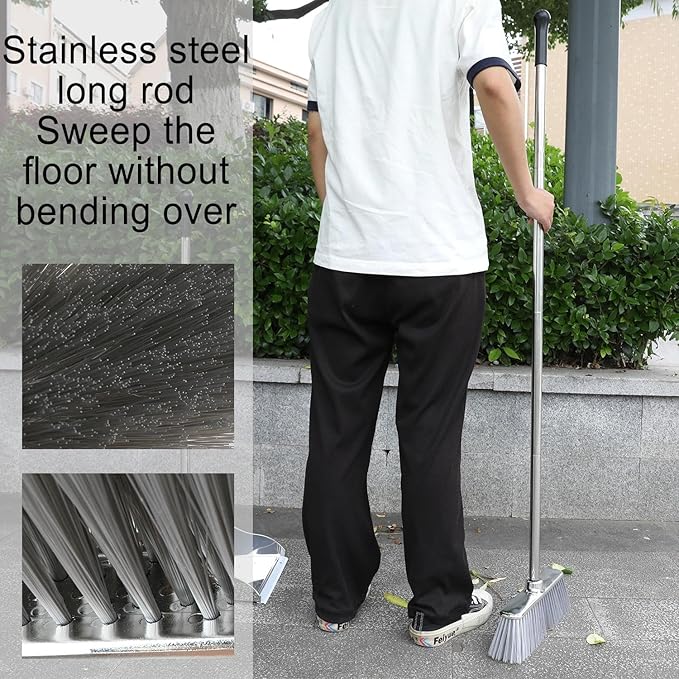 Indoor Soft Bristles Angle Sweeping Broom with Long Handle for Kitchen Hardwood Floor Cleaning (Broom)