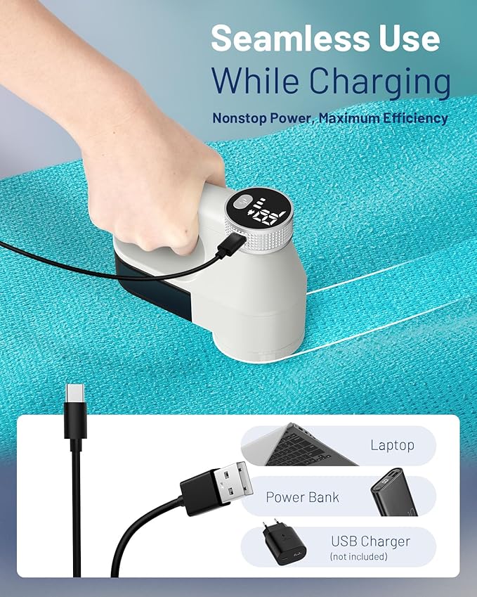 BEAUTURAL Fabric Shaver, Rechargeable Lint Remover, Electric Portable Sweater Defuzzer with 3 Speeds, 6 Leaf Blades, Digital LED Display, Remove Pilling for Clothes, Furniture, Sweater, Couch, Blanket