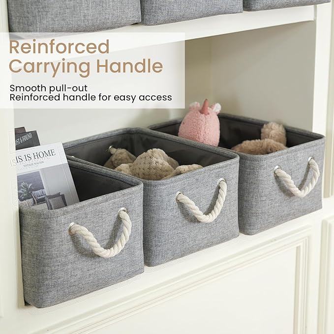 Storage Baskets for Shelves 13.8x9.8x6.7 Inch-Foldable Fabric Organizing Storage Bins with Handles, Closet & Bathroom Organizer, Home Storage for Kitchen, Office (3-Pack, Gray)
