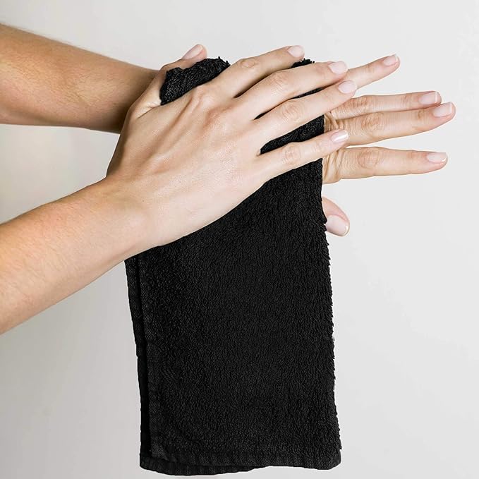 Utopia Towels 12 Pack Cotton Washcloths Set, 100% Ring Spun Cotton, Premium Flannel Face Cloths, Highly Absorbent and Soft Feel Fingertip Towels, Black