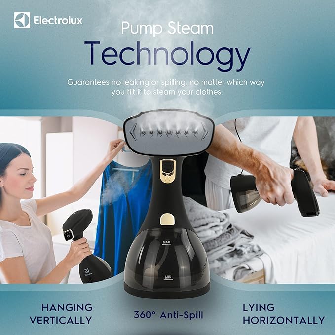Electrolux Steamer for Clothes, 1500 Watt Portable Handheld Fabric and Garment Steamer with Lint Remover & Fabric Brush, Ultra-Fast Heat Up, 18 Min Continuous Steam for Powerful Wrinkle Remover, Black