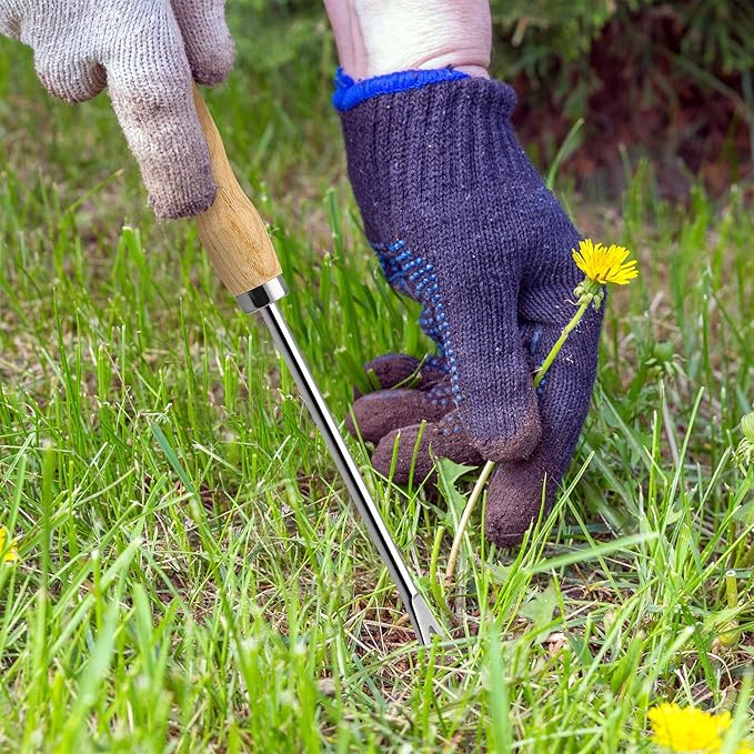 Metal Hand Cultivator Garden Tool with Wooden Handle，Manual Pitch Fork，Weed Digger Hand Tool (StyleA- 1 Pointed)