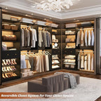 [10 FT Closet System] 120 Inch Reversible Set of 2 Wood Closet Organizer System with 2 Drawers, 4 Hanging Rods Adjustable Shelf, Walk In Closet Organizers with Shoe Rack, Garment Rack, Black