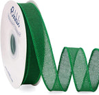 Ribbli Emerald Green Burlap Wired Ribbon, 1” Inch x Continuous 20 Yard, Green Wired Ribbon for Wreaths,Big Bows,Tree Decoration,Outdoor Decoration