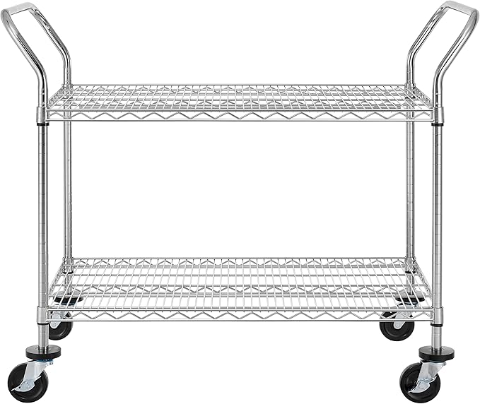 Finnhomy 2-Tier Commercial Grade Rolling Cart, Heavy Duty Utility Cart, Carts with Wheels and Handles, Kitchen Carts on Wheels, Metal Cart with 600 lbs Capacity, Shelf Size 24" D x 40" W, NSF