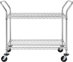 Finnhomy 2-Tier Commercial Grade Rolling Cart, Heavy Duty Utility Cart, Carts with Wheels and Handles, Kitchen Carts on Wheels, Metal Cart with 600 lbs Capacity, Shelf Size 24" D x 40" W, NSF