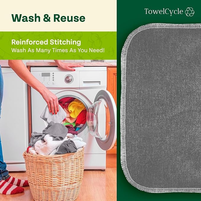 Reusable Paper Towels (24 Pack) - 100% Cotton Hand Towels for Kitchen - Zero Waste Cleaning Cloths - Washable Paper Towels - Reusable Napkins Paper Towel Alternative - Eco Friendly Gifts