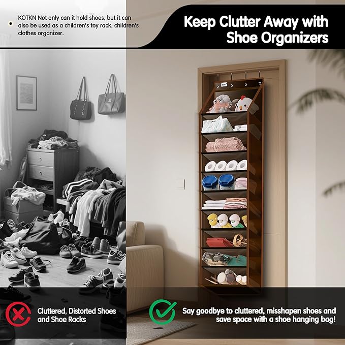 10 Tier Hanging Shoe Rack - Heavy Duty Behind The Door Hanging Shoe Rack, Sturdy Oxford Cloth, 20+ Pairs Over The Door Shoe Cabinet for Boots and Sneakers - Save 50% Closet Space! (Dark Curry)