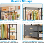 Ulif F3 Heavy Duty Clothes Rack（With Fabric Drawers）Freestanding Clothing Racks for Hanging Clothes，Adjustable Closet Organizer System，Portable Garment Rack 40" W x 15" D x 72" H，Max Load 700LBS，Black