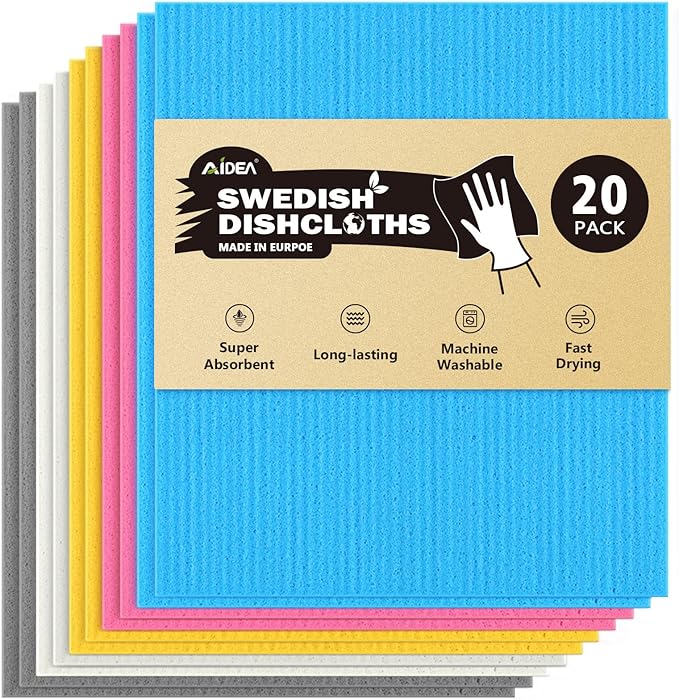 AIDEA Swedish Dishcloths for Kitchen-20PK, Absorbent Sponge Dish Cloth, Dishcloths for Washing Dishes, Reusable Paper Towels Dish Cloths, Swedish Towels for Home, Kitchen, Glass, 7" x 6"