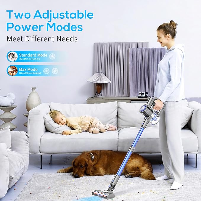 Cordless Vacuum Cleaner, Vacuum Cleaner for Home with 80000 RPM High-Speed Brushless Motor, Up to 40 Mins Runtime, 2 Adjustable Suction, Anti-Tangle, Lightweight Stick Vacuum for Hard Floor