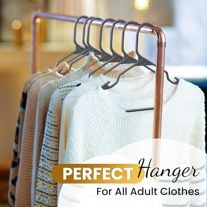 Our Modern Space 30 Pack Adult Plastic Hanger for Shirt Pants Coats Dresses Skirts Suits Jackets - Standard Thick Coat Hanger - Sturdy & Durable Design with Shoulder Grooves Hook - Grey