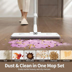 Mop and Bucket Set, Flat Mop and Bucket System, Mop Bucket with Wringer, Wall Mop with Adjustable Handle (Max 61 Inches), 5 Washable Microfiber Mop Pads