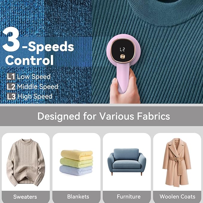 Fabric Shaver Lint Remover: Rechargeable Lint Shavers for Clothes with LED Display 3 Speeds and 6-Leaf Blades, Portable Electric Lint Shaver to Remove Fuzz Ball Pilling from Sweater Furniture