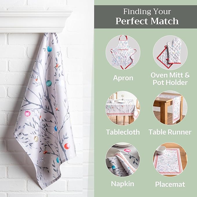 Maison d' Hermine Kitchen Towels Set of 3 100% Cotton 27.50" x 20" Reusable Cloth Tea Dish Towels Absorbent with Hanging Loop for Kitchen, Home, Dining, Cocktail Parties (Fairy Christmas)