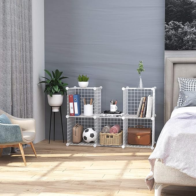 C&AHOME Wire Cube Storage, 6 - Cube Organizer Metal C Grids, Modular Shelves Units, Storage Bins Shelving, Closet Organizer, Ideal for Home, Office, Living Room, 36.6”L x 12.4”W x 36.6”H White