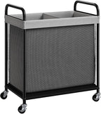 ELYKEN Laundry Hamper 2 Section, 100L Rolling Laundry Sorter with Removable Liner Bag, Laundry Basket with Wheels, Steel Frame with Metal Handle, Clothes Hamper Cart for Laundry Room & Bedroom