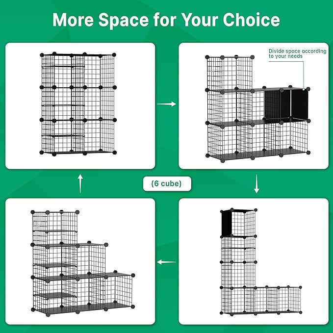 Wire Cube Storage Organizer, 6 Cubes Converted into 7 Cubes, Sturdy Metal Grids Storage Shelf Closet Shelving Units and Storage, Shelves for Bedroom LIvingroom Office