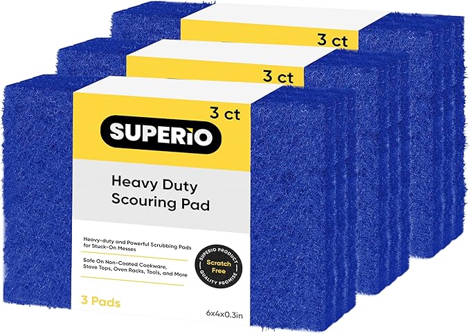 Scouring Pad Non-Scratching Scrubber Non-Scratch Cleaning Scrub Pads Heavy Duty Scouring Pad Reusable Kitchen Scrubbing Pad Pack of 9 Blue, by Superio
