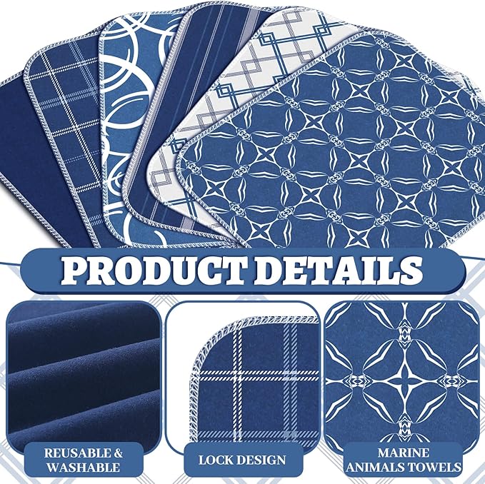 36 Count Reusable Cleaning Cloths Washable Cotton Kitchen Towels for Home(Geometric Style,Blue)