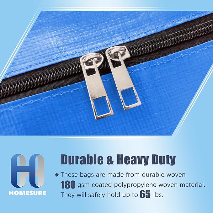 HOMESURE 4 Pack Large Strong Moving Bags with Zippers & Carrying Handles - Water-Resistant - Heavy Duty Storage Tote for Space Saving, Fold Flat, Alternative to Moving Box (Sky Blue)
