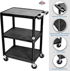 Luxor Multipurpose Storage Utility Cart 3 Shelves Structural Foam Plastic - Black