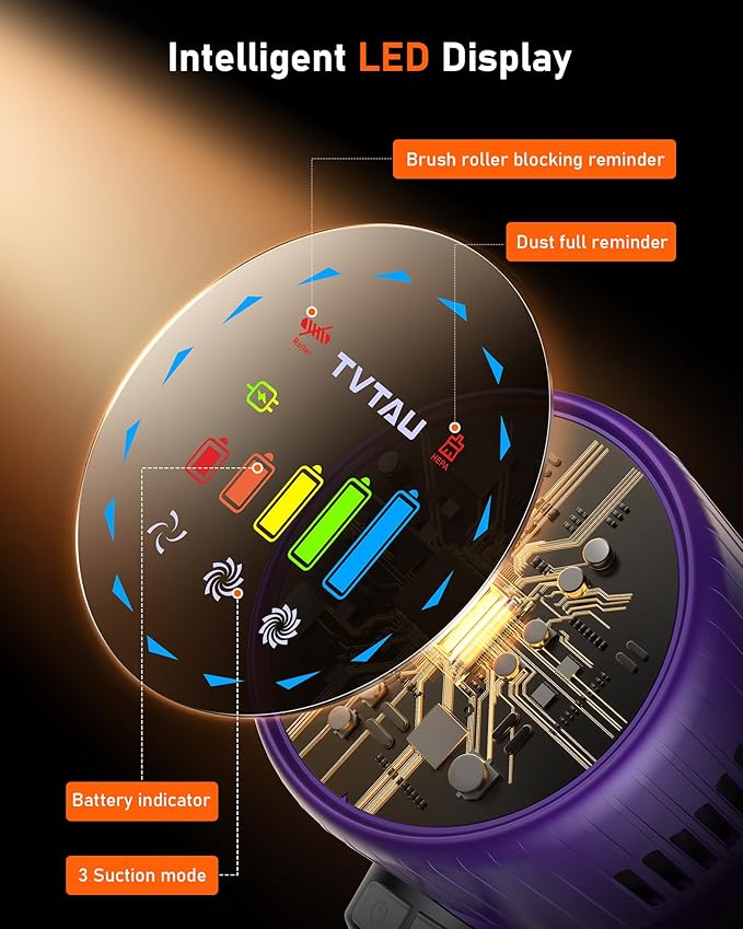 Cordless Vacuum Cleaner, 580W 50KPA 70Mins Upgraded Stick Vacuum Cleaners for Home, Wireless Vacumm with Self-Standing and Touch Screen, Anti-Tangle Brush for Hardwood Floor/Carpet/Pet Hair