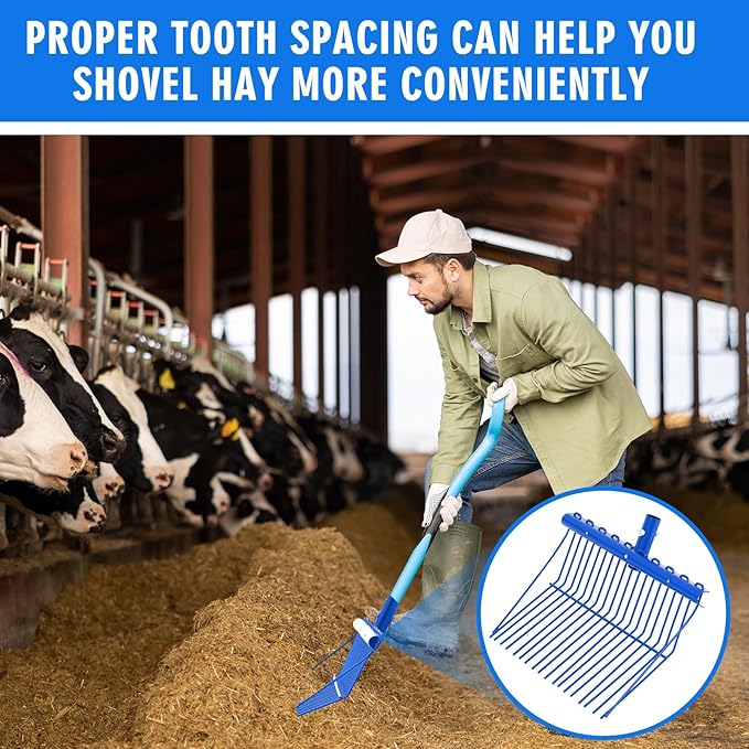 Tandefio 2 Pack Pitchfork Replacement Head Metal Horse Manure Rake Gardening Pitch Fork with Angled Tines for Horse Stall Poop Picking up(Blue)