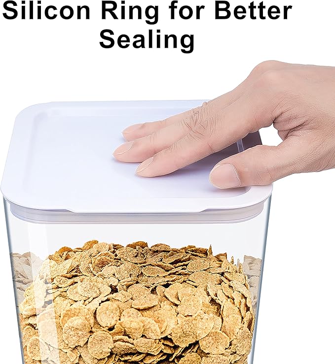 Cereal Dispenser Countertop with lids, 5L Organization and Storage Containers for Kitchen and pantry, Plastic Containers for food, Cereal, Rice, Beans, Grains, Nuts, Oatmeal, Pet food, White, 1Pc