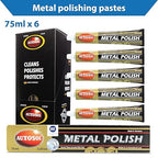 Autosol Metal Polish Pack of 6 x 75ml – Multipurpose Brass Chrome Polish Restores Shine and Prevents Tarnishing – Stainless Steel Polish Tarnish Remover – No Residue Metal Polishing Compound