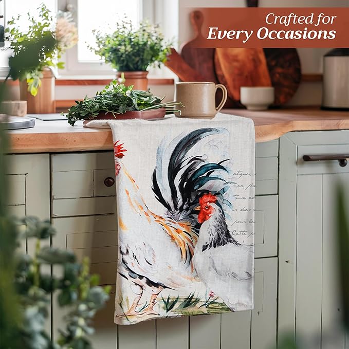 Maison d' Hermine Kitchen Towels Set of 2 100% Cotton 27.50" x 20" Reusable Cloth Tea Dish Towels Absorbent with Hanging Loop for Kitchen, Home, Dining, Cocktail Parties Spring/Summer (Campagne)