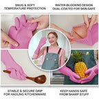 Mamison 2 Pairs Reusable Waterproof Household Dishwashing Cleaning Rubber Gloves, Non-Slip Kitchen Glove (Pink, XXL (Pack of 3))