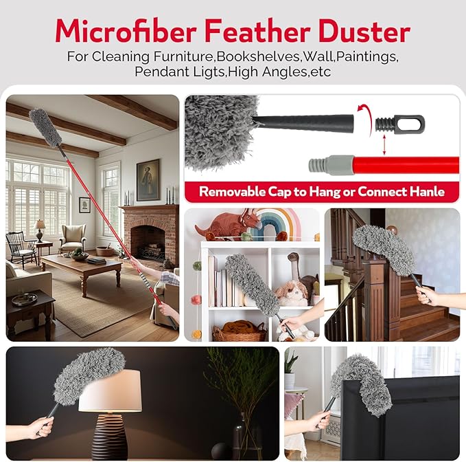 Ceiling Fan Cleaner Duster , 75‘’ Extendable Long Handle Ceiling Fan Blade Cleaning Tool, Reusable Chenille & Microfiber Mop Head for Dusting Ceiling Fan Baseboard Wall Floor,car wash mop