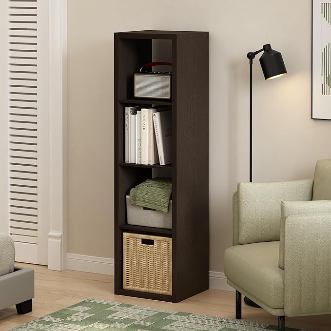 Furinno Cubicle Open Back Decorative Verticle Cube Storage Organizer, 4-Cube, Black Dark Oak