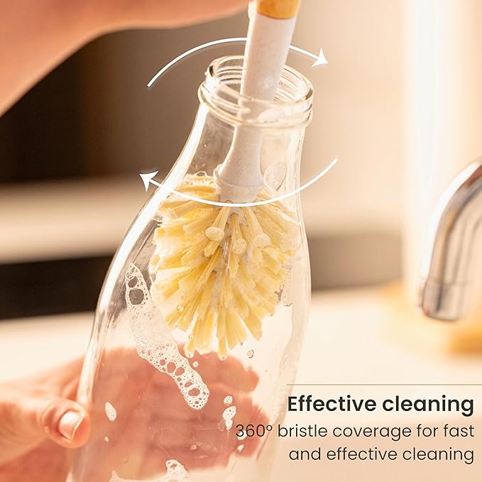 Vigar Zeroline 13.9" Long Bamboo Dish Brush, Ideal Dish Brush for Cups, Wine Glass, Tumbler, Blender Bottles, and Glass Water Bottles for The Kitchen