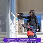 Spray Window Squeegee with 60" Extension Pole, Window Cleaning Squeegee Kit- 2-In-1 Squeegee Scrubber, 3 Microfiber Cleaning Pad&400ML Refill Bottle, Multi-Use Squeegee for Home Shower Car Windshield.