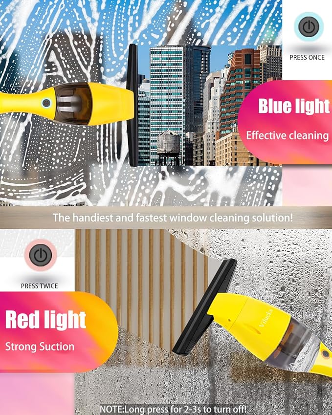 Electric Window Vacuum Squeegee Cordless with Telescoping Handle, Window Steam Cleaner Squeegee, Rechargeable Window Vac, Battery Powered Squeegees for Windows, Mirror and Glass, Window Cleaning Tool