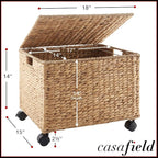 Casafield Rolling Filing Cabinet, Natural - Water Hyacinth File Organizer with Lid and Locking Wheels, Home Office Storage for Hanging Folders