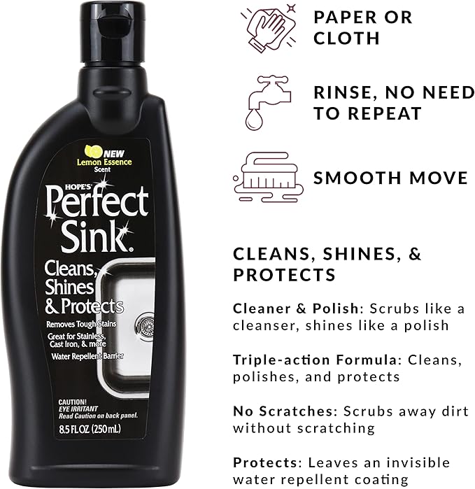 HOPE'S Perfect Stainless, Perfect Granite, and Perfect Sink Cleaner Bundle, Streak Free Polishing Kitchen Cleaners Removes Stains, Restores, and Repels Water, 3 Pack