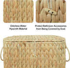 Coeusy Toilet Paper Basket with Lid,Wicker Basket for Bathroom Organizers and Storage,Holds Up to 6 Mega Rolls, Decorative Hand-Woven Rattan Bathroom Decor Accessories,Natural Water Hyacinth