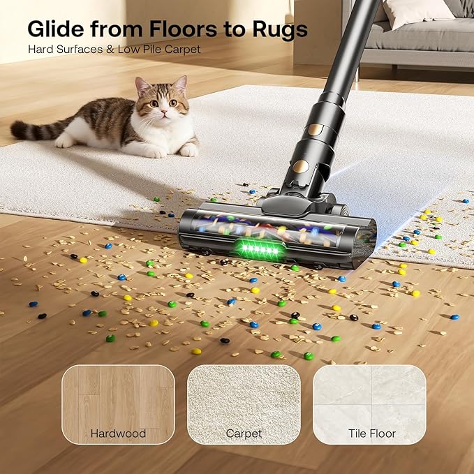 Cordless Vacuum Cleaner with Self-Standing, 50 mins Runtime Lightweight Stick Vacuum with Powerful Suction, Anti-Tangle Wireless Vacuum Versatile for Hard Floor/Carpet/Pet Hair, White