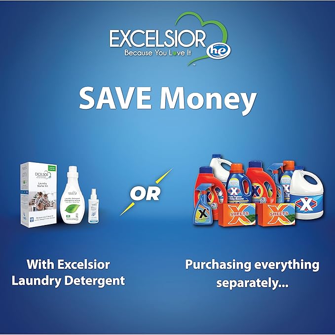 Excelsior - HE Liquid Laundry Detergent with Natural Stain Remover for 66 Loads - Fresh Scent - 1 Liter Eco-friendly Laundry Detergent Starter Pack (1 Pack)