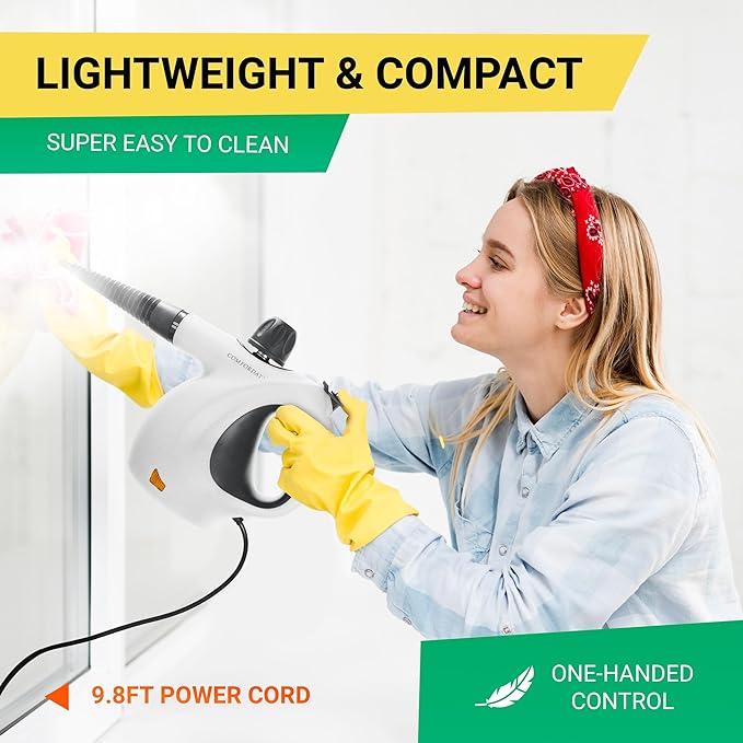 Comforday Multi-Purpose Steam Cleaner with 9-Piece Accessories, Pressurized Handheld Steam Cleaner, Perfect for Stain Removal, Curtains, Car Seats, Floor, Bathroom (White)