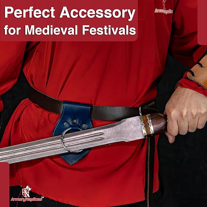 Armory Replicas - Genuine Rawhide Leather Universal Axe Frog - Medieval Hand Crafted O-Ring Funcitonal Outdoor Costume LARP Weapon Holder