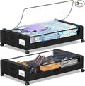 YAASHEEN Under Bed Storage with Wheels, 2-Pack Under the Bed Storage Containers with Clear Lids & Label, Underbed Storage Bins, XXL 60L Rolling Metal Drawer for Clothes, Shoes, Toys, Books - Black