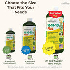 10-10-10 All Purpose Plant Food - Liquid Fertilizer with Seaweed Kelp & Iron - Indoor & Outdoor Plant Food, Vegetables, Flowers, Lawn & Garden 1x32oz